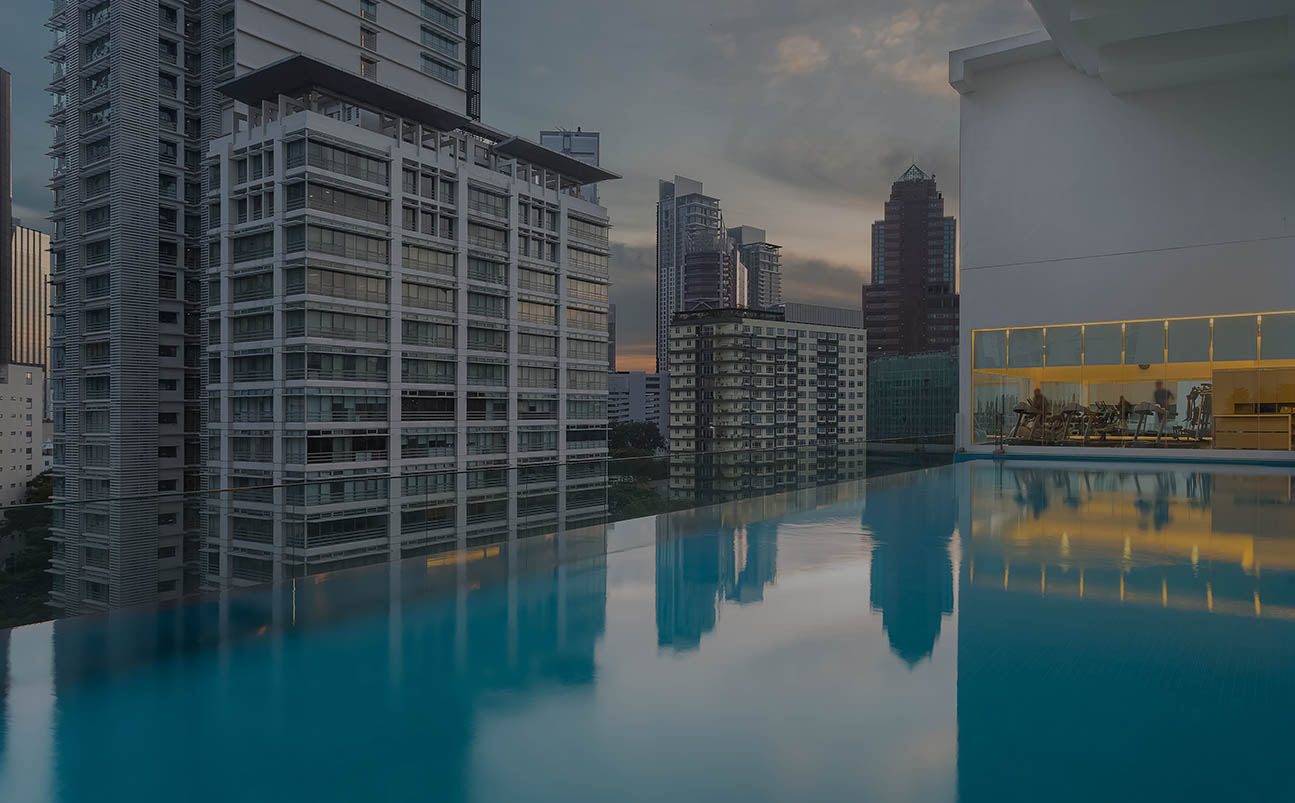 Swimming pool overlooking the city at One @ Bukit Ceylon in Malaysia